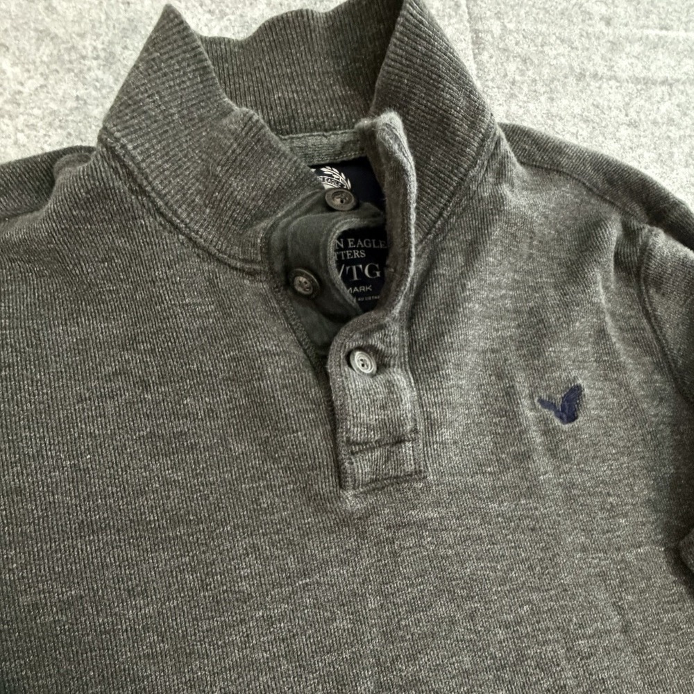 American Eagle Men's Charcoal Gray Mock Neck Pullover Sweater XL Preppy Money - Picture 2 of 8